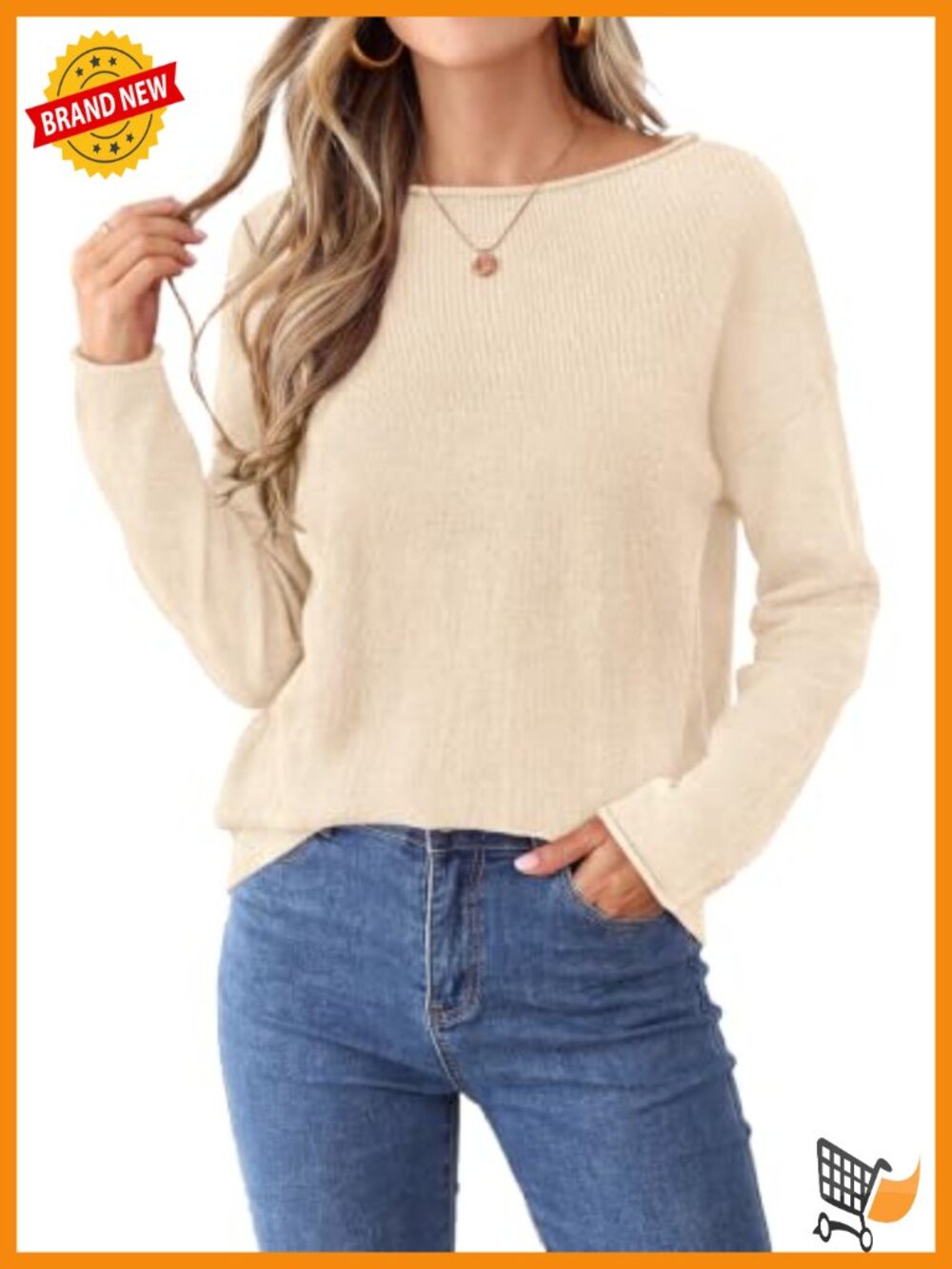 Rolled Neck Boat Neck Long Sleeve Knit Pullover Lightweight Polyester Viscose,